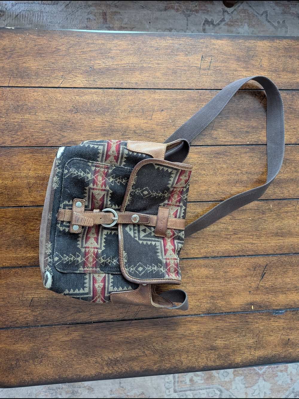 Pendleton Brown, Black & Red Geometric Canvas Crossbody